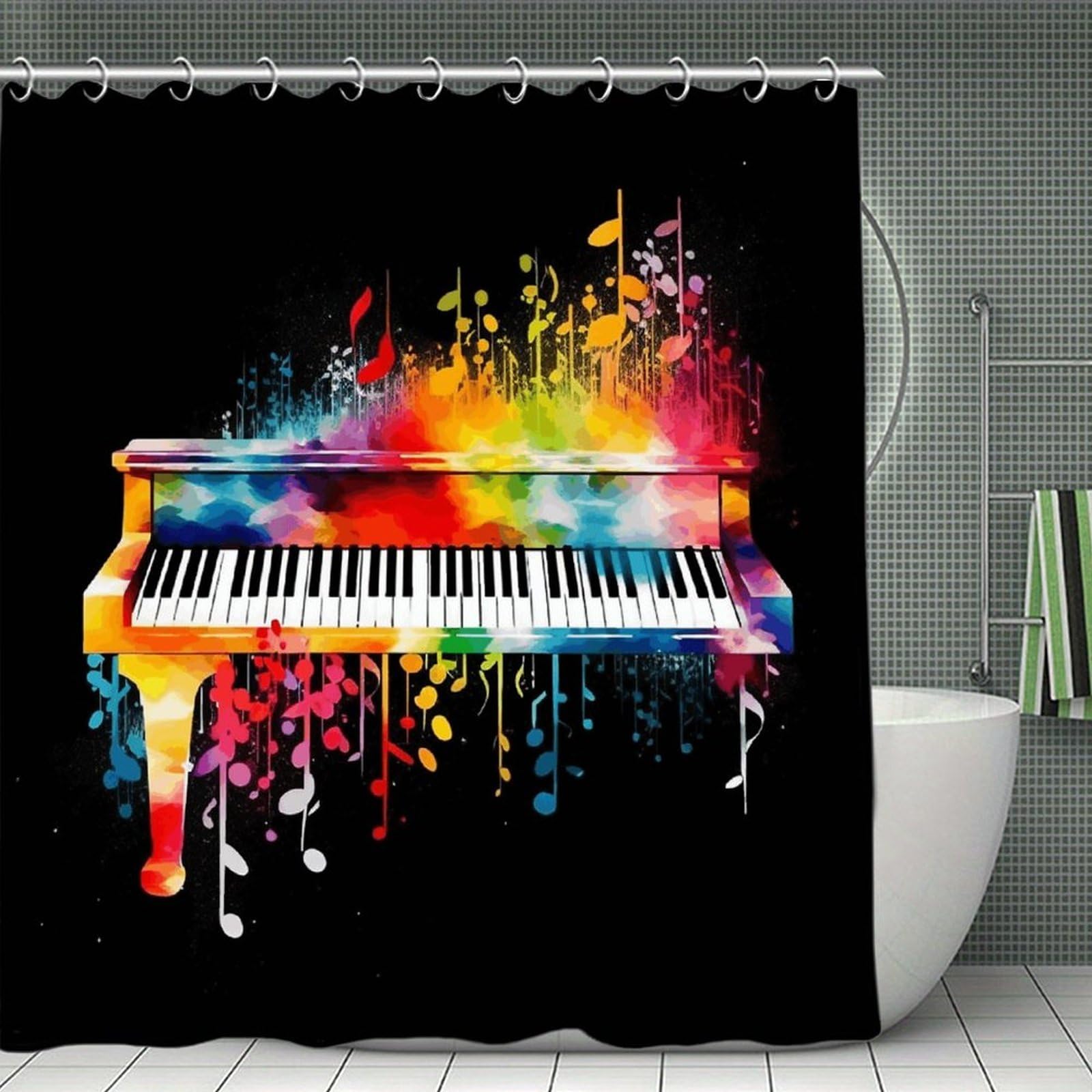 VstaDank Colorful Piano Keyboard Music Note Bath Curtain Elegant Heavy Duty Shower Curtains 70x70 in Rustic Farmhouse Cloth Shower Curtains Neutral Modern Bath Curtain for Bathroom