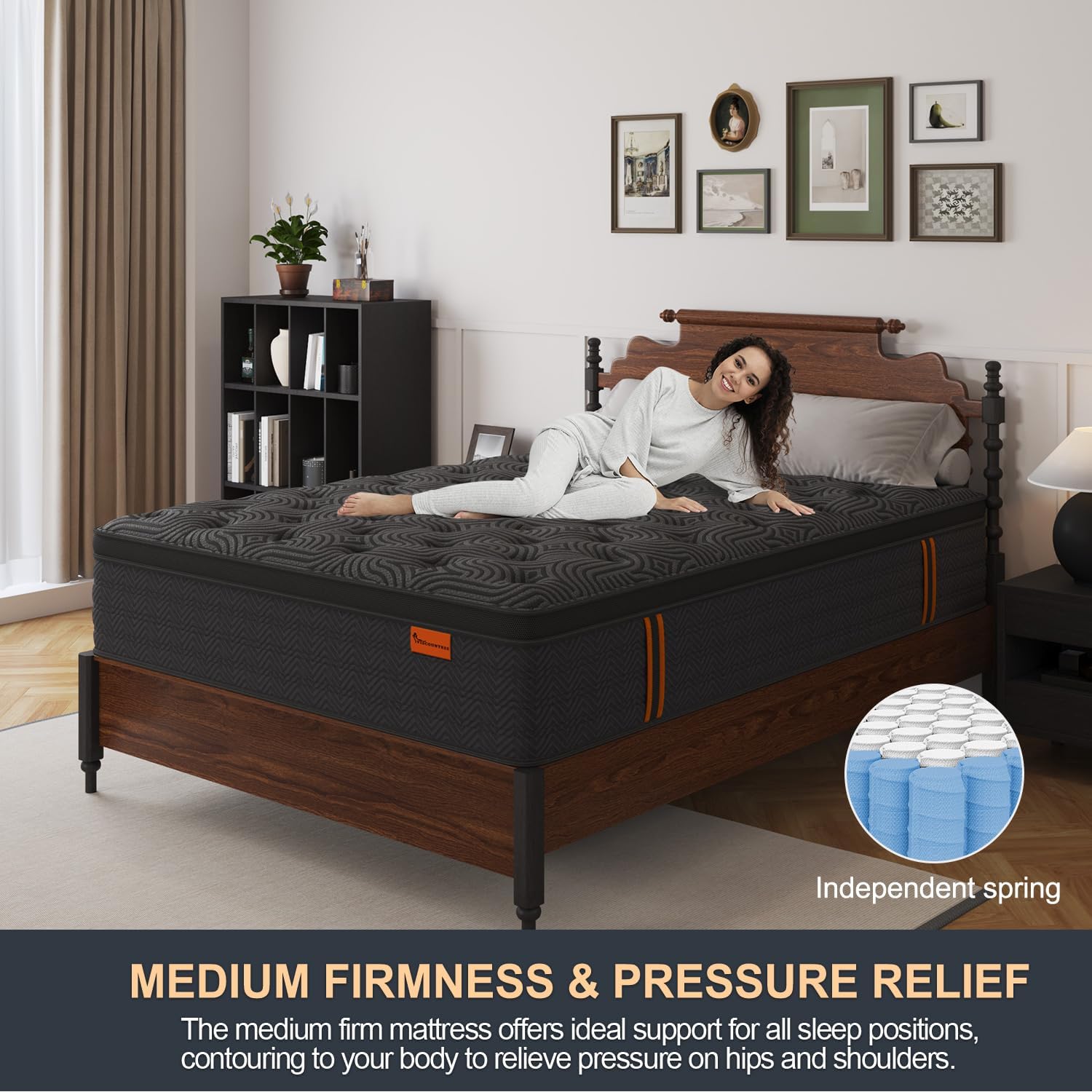 Queen Mattress, 14 Inch Hybrid Mattresses in a Box with Durable Support, Fiberglass Free, Motion Isolation & Individually Poctet, 100 Night Trial, Queen Size, Pressure Relief for Silent Sleep