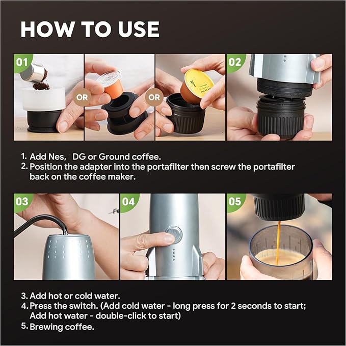 Cafetera Portátil 3 en 1 para Café Molido y Cápsulas con 80 ml miniatura 8