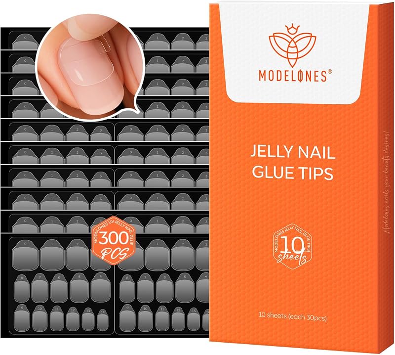 modelones Jelly Nail Glue Sticky Tabs for Press On Nails, 300pcs 10 Sheets | Strong Hold Adhesive Tabs Jelly Fake Nail Glue Stickers Waterproof Breathable for Kids, Easy to Apply & Remove