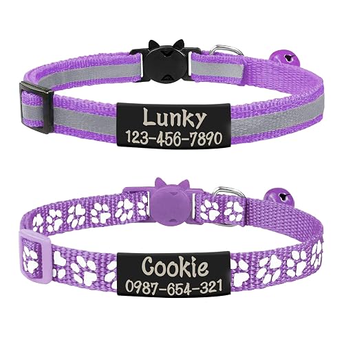Uiopa 2 Piezas Collar Gato Personalizado + 2 Piezas Chapa Perro Grabada