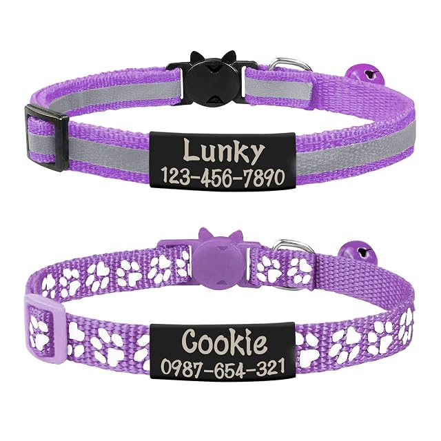 Uiopa 2 Piezas Collar Gato Personalizado + 2 Piezas Chapa Perro Grabada