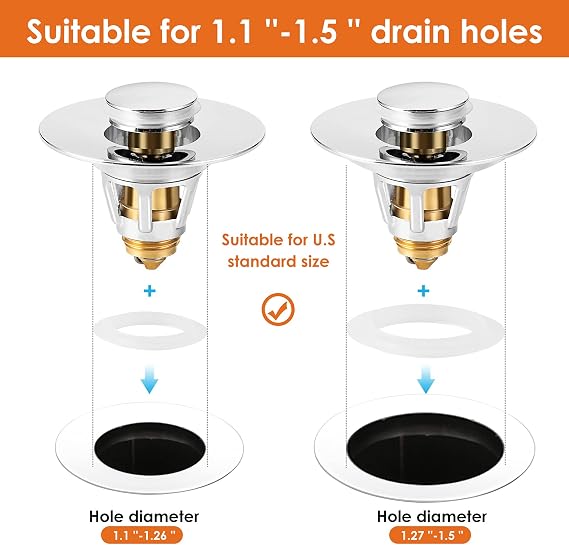 Bathroom Sink Drain Stopper for 1.1-1.5 Inch Drain 3Packs