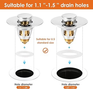 Bathroom Sink Drain Stopper for 1.1-1.5 Inch Drain 3Packs