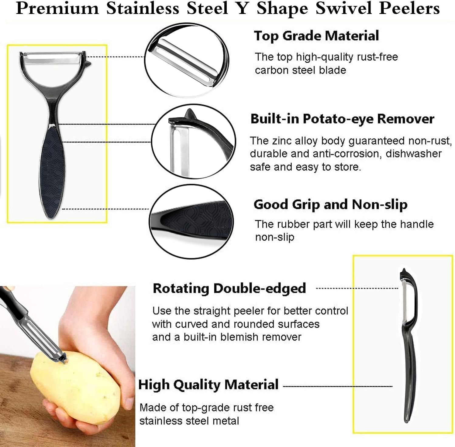 Potato Peelers Vegetable Peeler, Premium Stainless Steel Y-Shaped Rotatable Multifunctional Apple Peeler - Image 3
