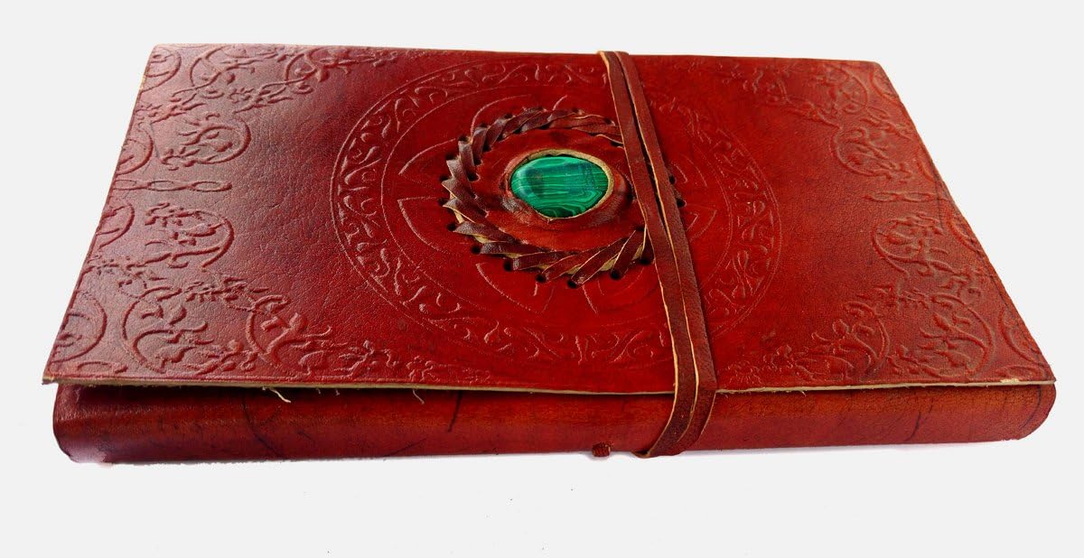 Rastogi Handicrafts Embossed Leather Stone Fitted Unlined Journal Blank Book (9X5X1 - INCH)