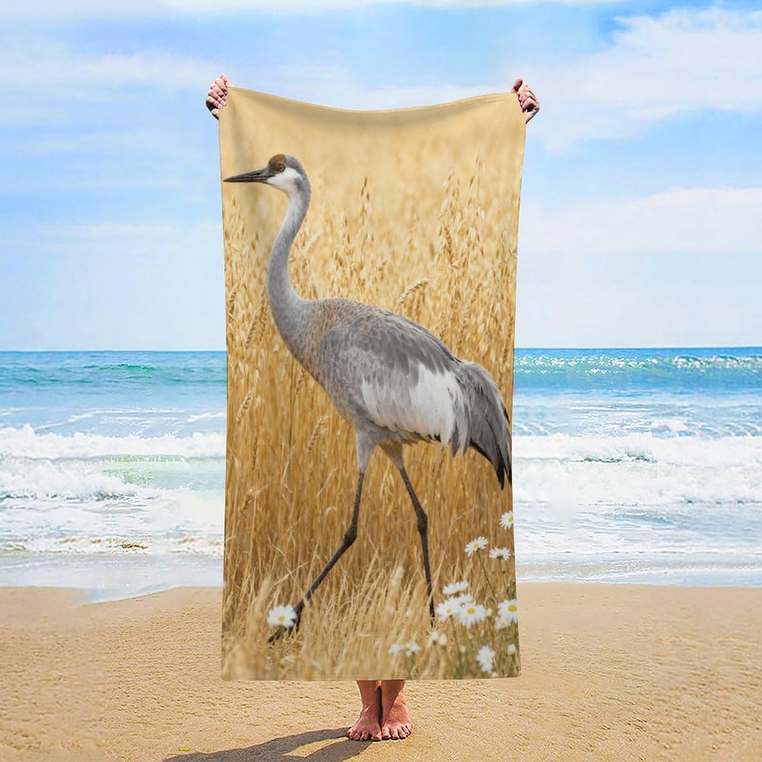 Microfiber Sandhill Crane in Golden Oats Beach Towel Oversized 62x31 Sand Free & Quick Dry Travel Towel for Adults Super Absorbent Lightweight Thin Pool Towels for Swim Camping Yoga Gym Vacation Essen