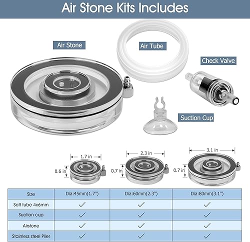 Miniatura 5 de hygger Air Stones para acuarios, kit de burbujeador acrílico transparente con tubo de aire, piedra de burbujas ultra silenciosa, difusor de oxígeno