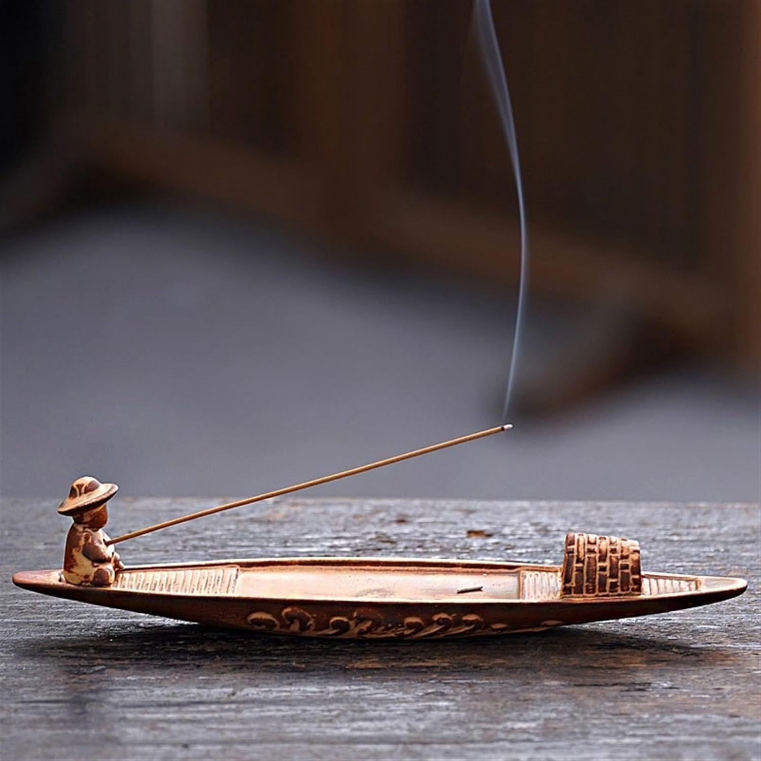 Incense Holder Incense Burner Incense Waterfall Creative Elderly Person Fishing Design Incense Seat Zen Retro Incense Burner Home Office Desktop Decoration Backflow Incense Burner