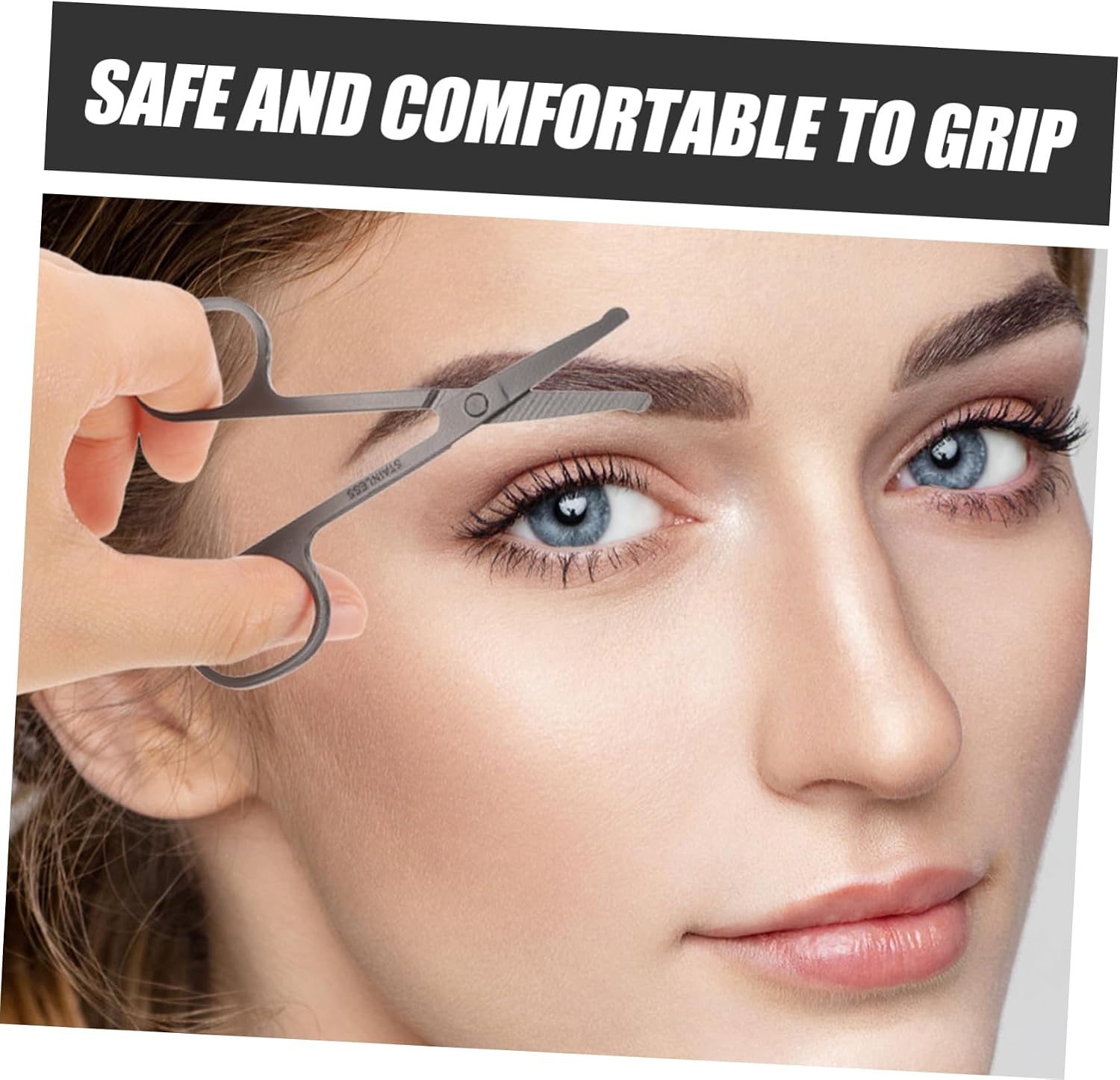 WOONEKY 2pcs Stainless Steel Hair Cutting Scissors Small Scissors for Face Eyebrow Beard Trimming Nose Hair Removal