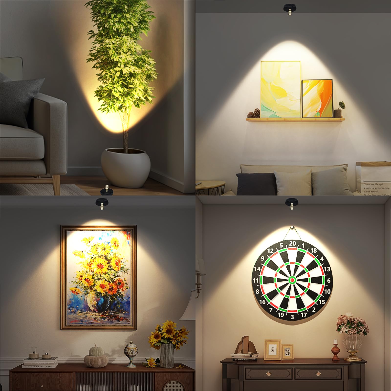BIGMONAT Spot Alimentato a Batteria, LED Senza Fili Dimmerabili Per Piante, Illuminazione Interna, Luce Accentuata, Bianca Calda, Confezione Da 2 - Nero