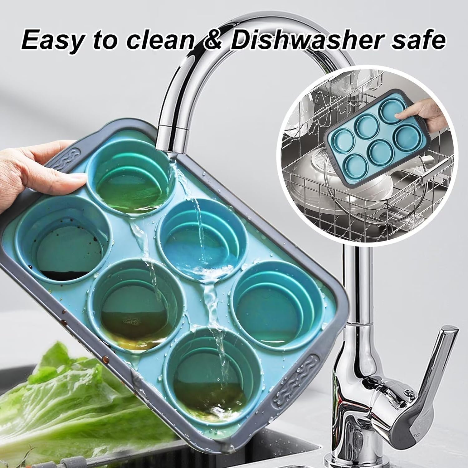 Bandeja de silicona para magdalenas, 12 tazas, antiadherente con marco de metal, plegable y ahorra espacio, apto para horno, lavavajillas, congelador, molde para hornear magdalenas, pasteles, sin BPA