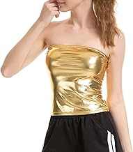 Women Metallic Stretch Strapless Bandeau Top Off Shoulder Shiny Festival Club Dance Top