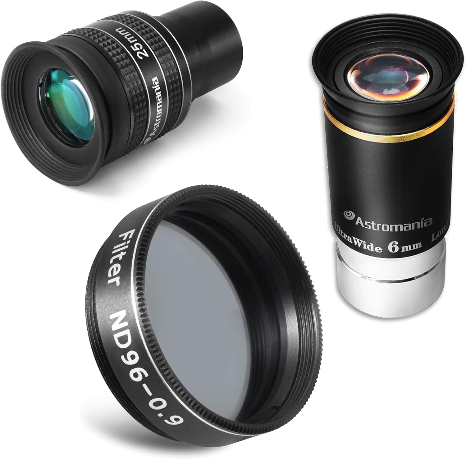 Astromania Telescope Eyepiece 25mm, Wide Angle 58 Degree - Bundle with - 66 Degree Eyepiece 20mm&1.25" Moon Filter ND96-0.9