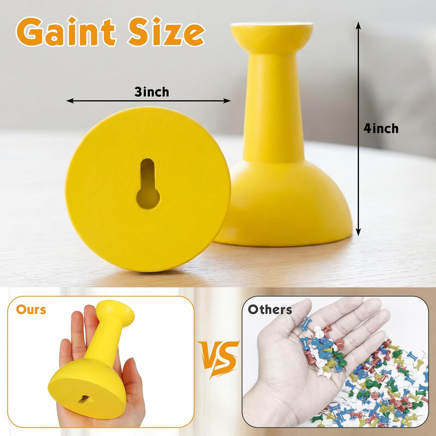 Tenceur 5 Pcs 4" Rainbow Wood Wall Hooks Colorful Push Pins Shaped Hat Rack Giant Colored Wood Thumb Tack Decor Hooks Wall Mounted for Nursery Home Dressing Bedroom Office Dopamine Gifts