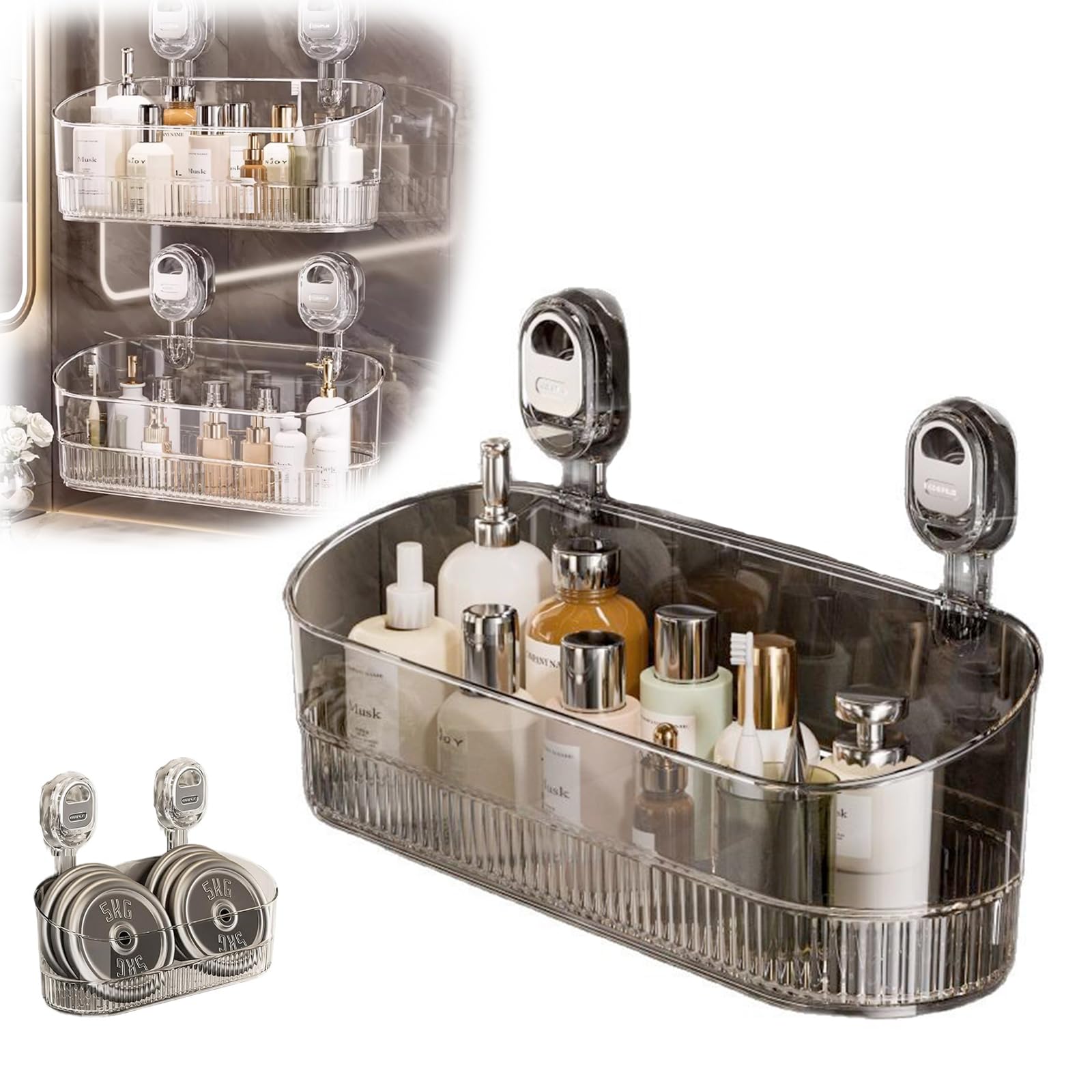 Firmstaunch Suction Cup Storage Box 2025 New No-Drill Bathroom Suction Storage Box Large Capacity Strong Load-Bearing Removable Hanging