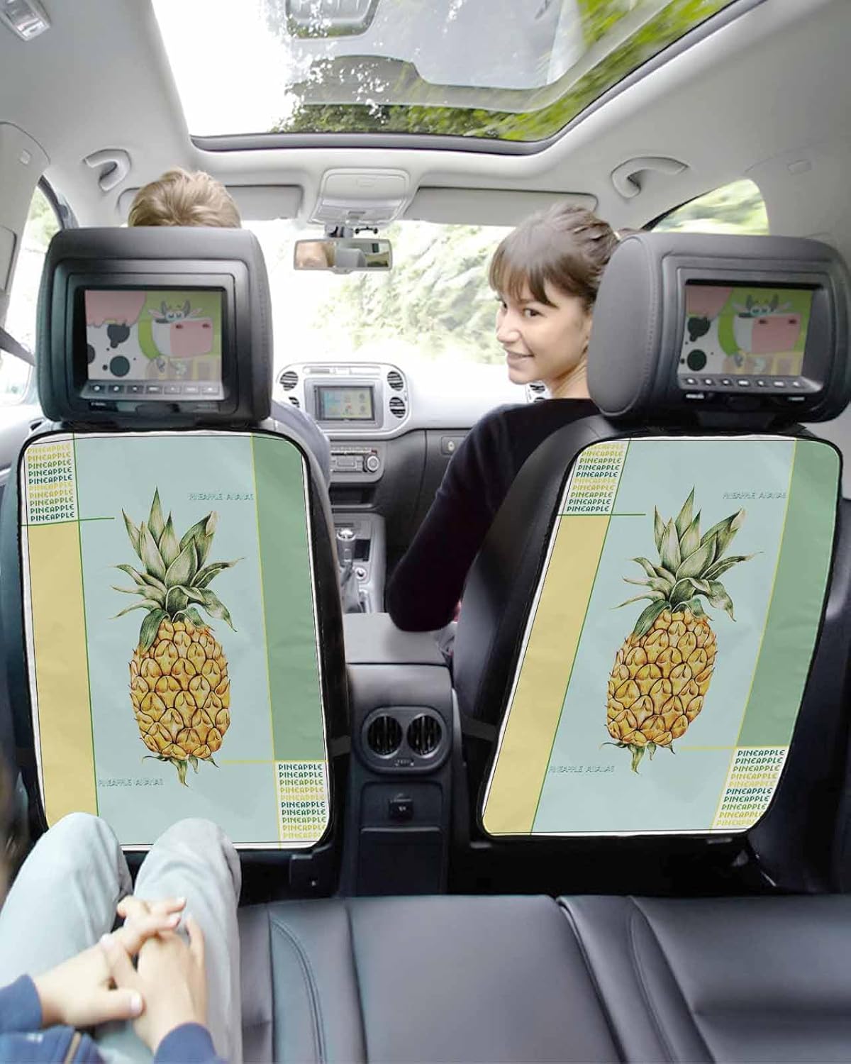 T&H XHome Car Seat Protector, 2 Pack Kick Mats Back Seat Protector Retro Colorful Pineapple Gradient Color Block Waterproof Backseat Cover for Kids Universal Fit Automotive Interior Protectors