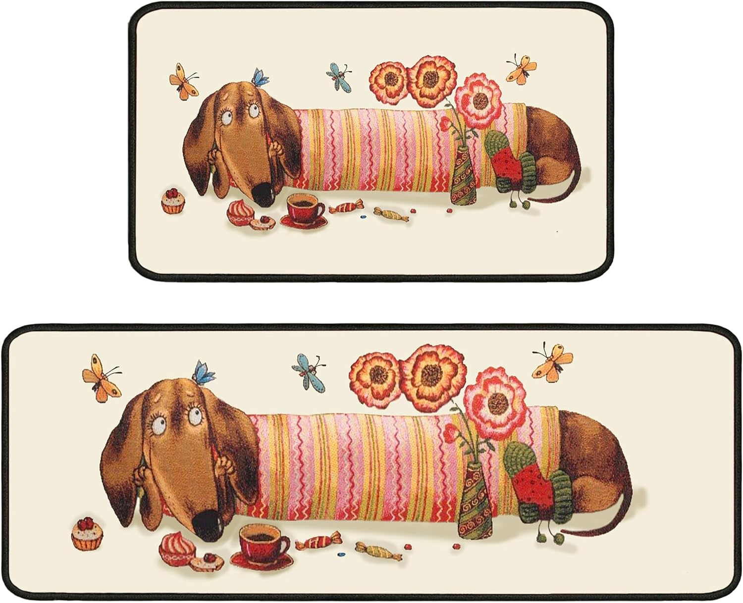 Coffee Kitchen Rugs 2 Piece Set for Floor Mat, Non Skid Washable Absorbent Microfiber Coffee Kitchen Mat for in Front of Sink for Standing for Home Coffe Kitchen Decor 17"X30"+17"X47"