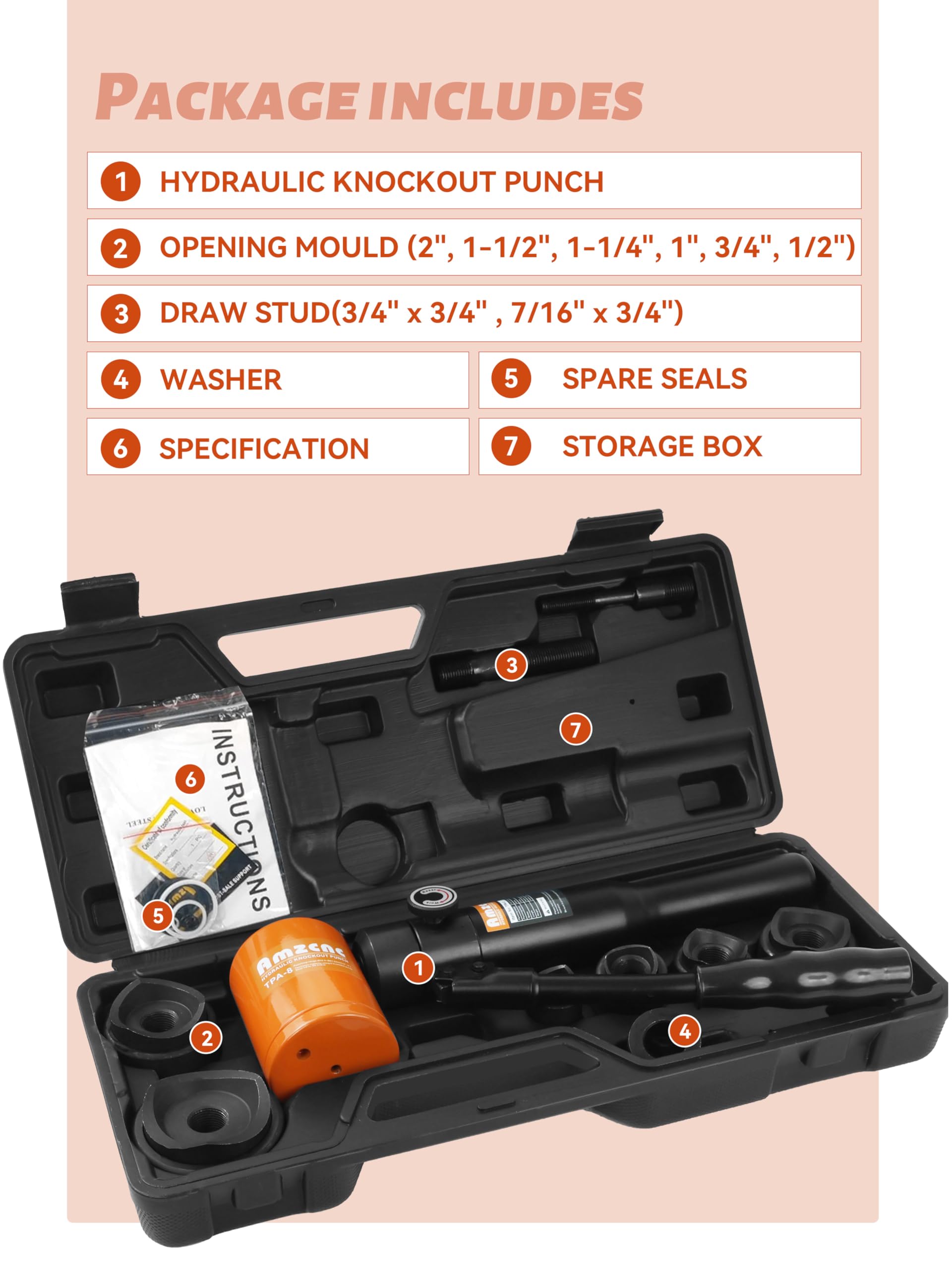 Kit de destornillador hidráulico de perforador de orificio de 1/2 a 2 pulgadas, juego de cortador de orificios de conducto eléctrico KO, kit de herramientas de perforación, troqueles de perforación 3