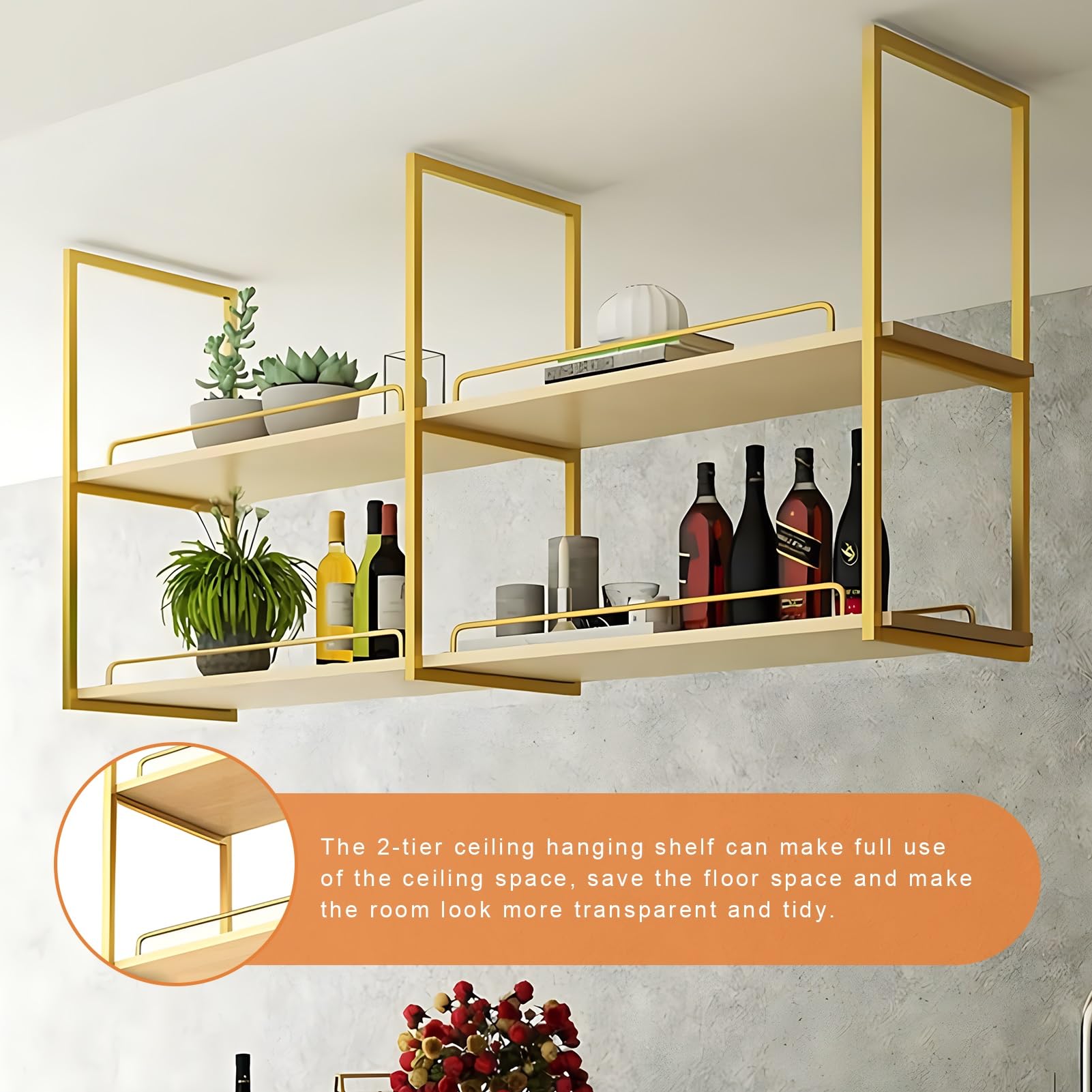 Hanging Filing Rack Ceiling Hanging Shelves From Ceiling Ceiling Mount Storage Shelf - 2-Tier ...