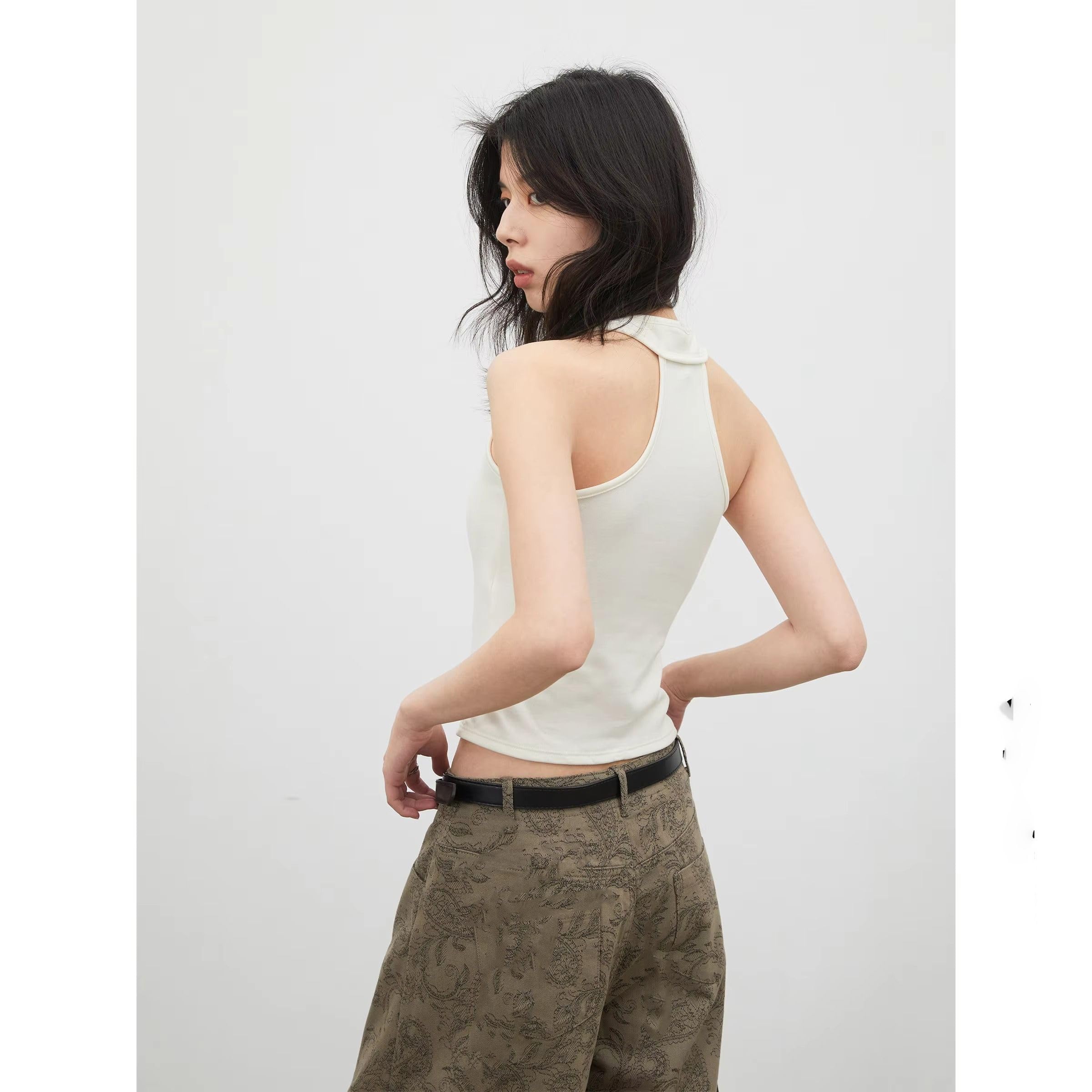 GUOYUXIAO Gilet col en U pour femme, sans manches avec coussinets, pour plage printemps-été