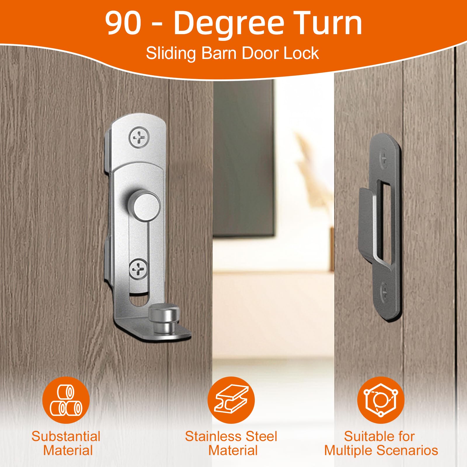 90 Degree Stainless Steel Door Buckle Stainless Steel Right Angle Sliding Door Latch Buckle Screen Door Stopper Lock Hook Eye Lock for Barn Door Window Outdoor (Silver) - Image 3