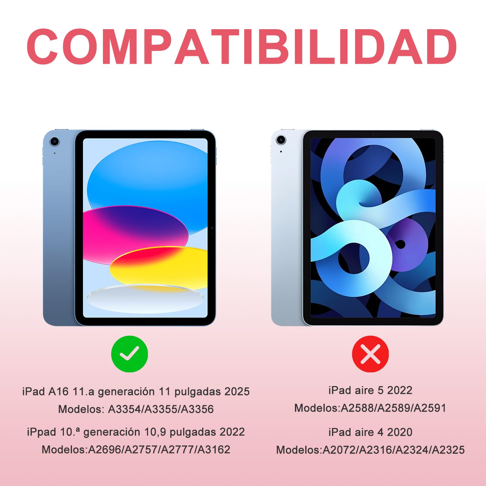 MMK Funda con Teclado para iPad A16 11ª Generación 2025/10ª Generación 2022, QWERTY Español Ñ, Funda Teclado iPad 11/10 Gen Bluetooth Inalámbrico Desmontable (Rosado)