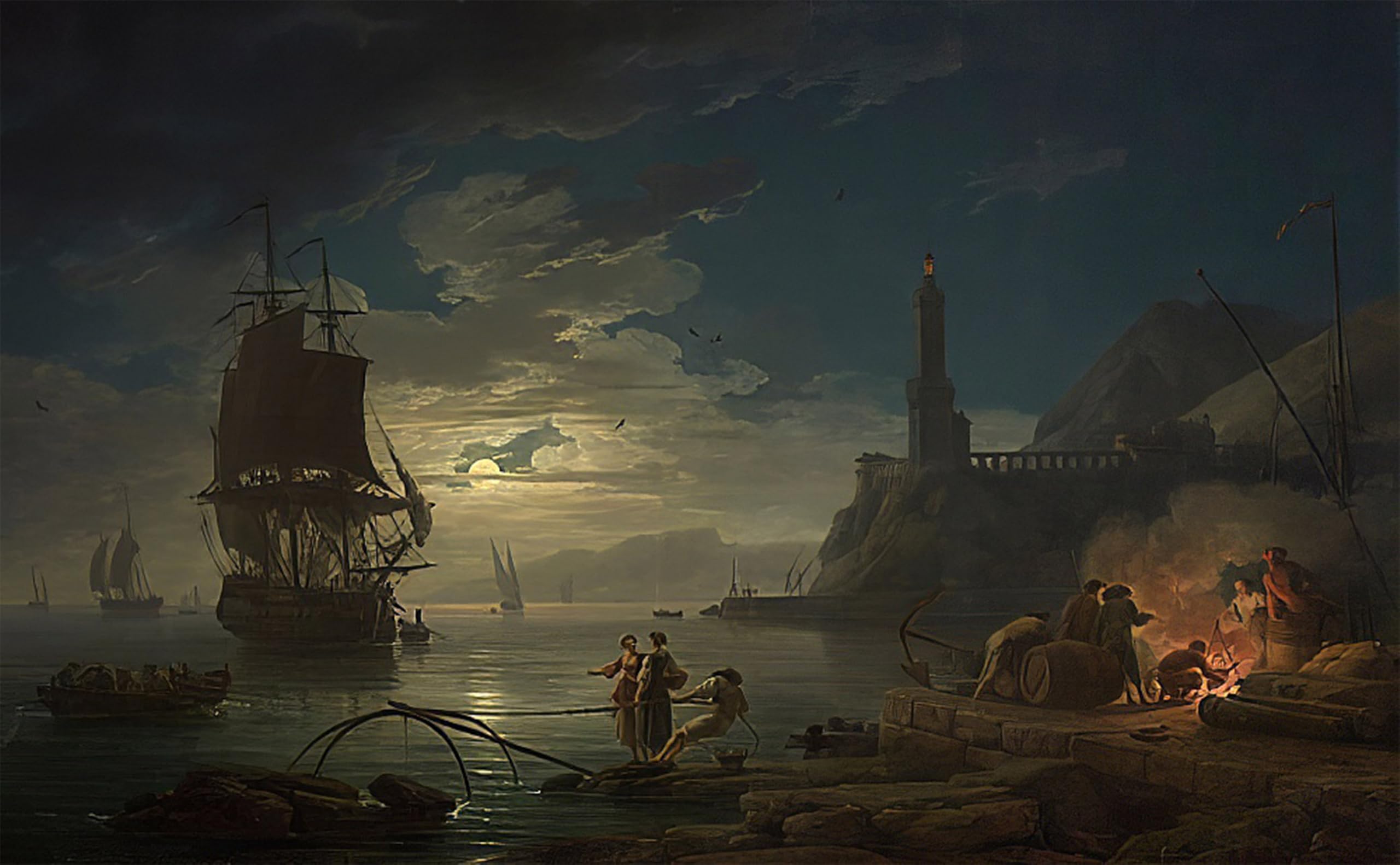 POSTERIIk Famous Print Pop Art Wall Art Graffiti Coastal Scene in Moonlight by Claude Vernet Art Prints for Home Decor 60x90cm