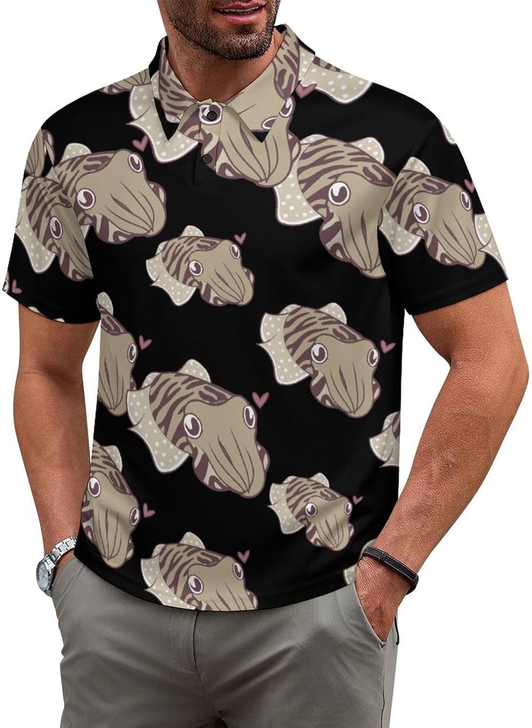 Cuttlefish Love Mens Polo Shirt Short Sleeve Top Tee Casual T-Shirt