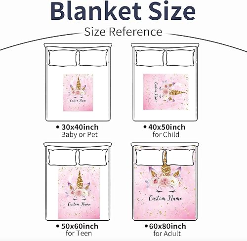 Vista 167 de Manta personalizada de unicornio con nombre para niña, niños personalizados, franela suave rosa, regalo personalizado para cumpleaños, Navidad, baby