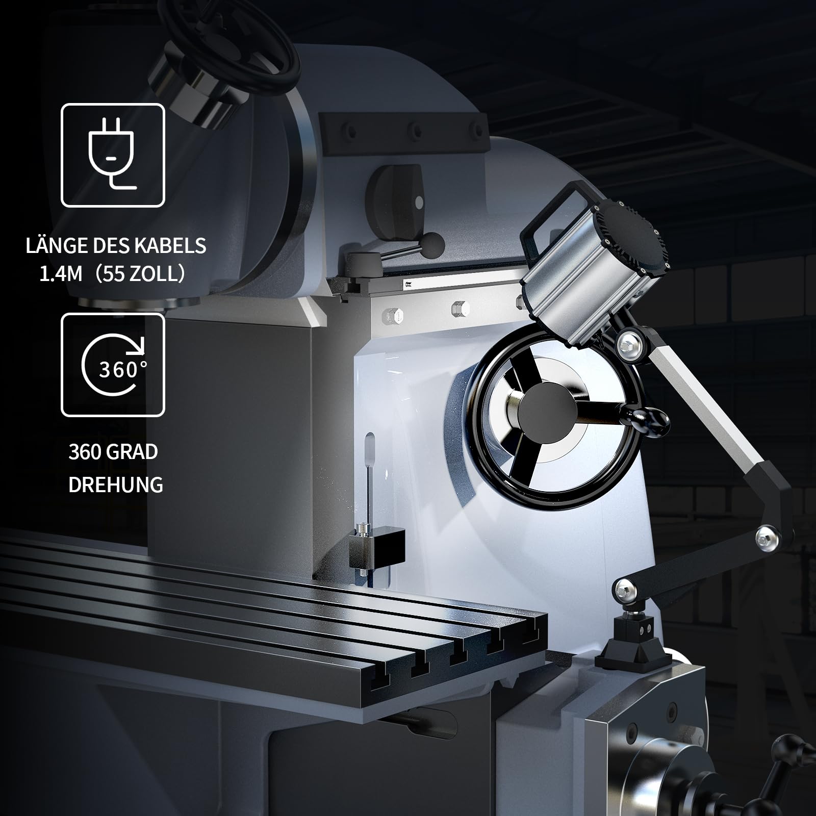 YouTeMei Doppelfarbige LED Drehmaschine Lampe, 18W (1980/2340) Lumen Flexibel Wasserdicht Arm Drehmaschine Lampe, für Nähmaschine Drehbank Fräsen Bohrmaschine Industrielle Beleuchtung （3000K/6500K