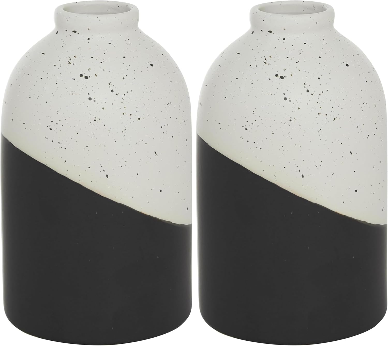 Deco 79 Ceramic Handmade Color Block Speckled Vase, 6" x 6" x 10", Black (Pack of 2)