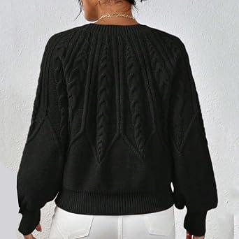 Kubbon Womens Sweaters Solid Knit Cable Sweater Cable Knit Chunky Pullover Jumper Soft Comfy Crewneck Cropped Tops