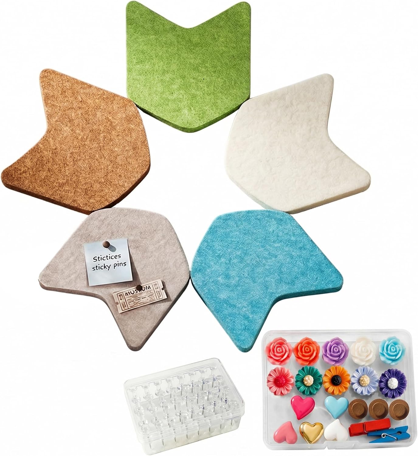 5 Pack Cute Cork Board Tiles,Shaped Felt Bulletin Board Tiles with No Damage Adhesive Strips,Pin Cork Board Alternative,Cubical Wall Art Decor Bulletin Board for Office,Classrooms,Home (Coastal Wind)