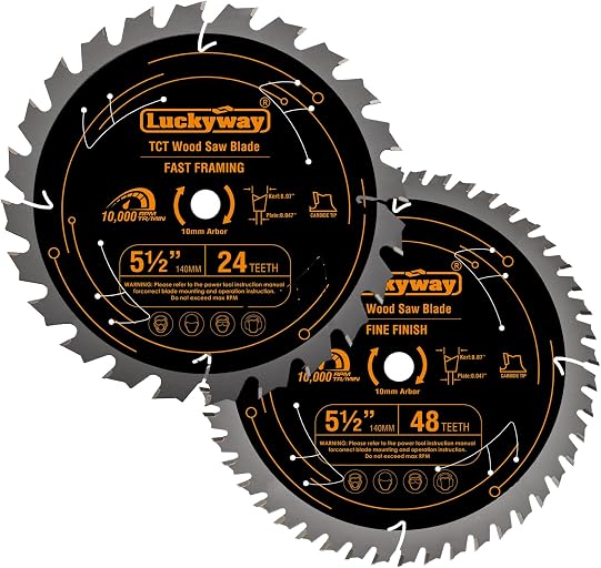 Luckyway 5 1/2 Inch Circular Saw Blade (10mm Arbor), with Tungsten Carbide Tip Teeth 24T Framing & 48T Fine Finish for Cutting Wood Plywood MDF Plastic Veneer Lumber Laminate