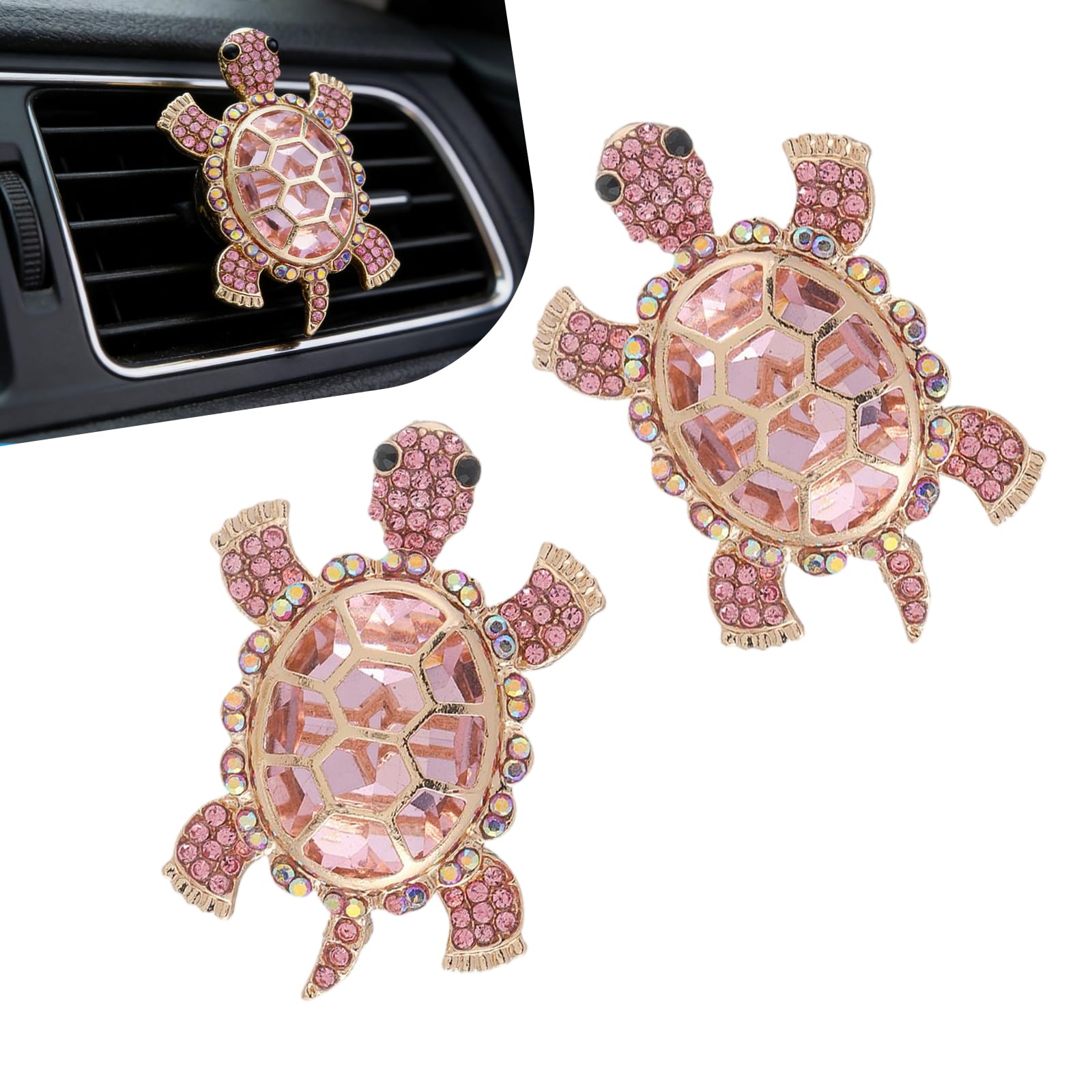 Culycey 2 PCS Sea Turtles Car Air Vent Clips, Bling Turtle Outlet Decor Clips, 2.2 x 1.4In Refillable Car Air Diffuser, Ocean Theme Automotive Decorations Interior (Pink)