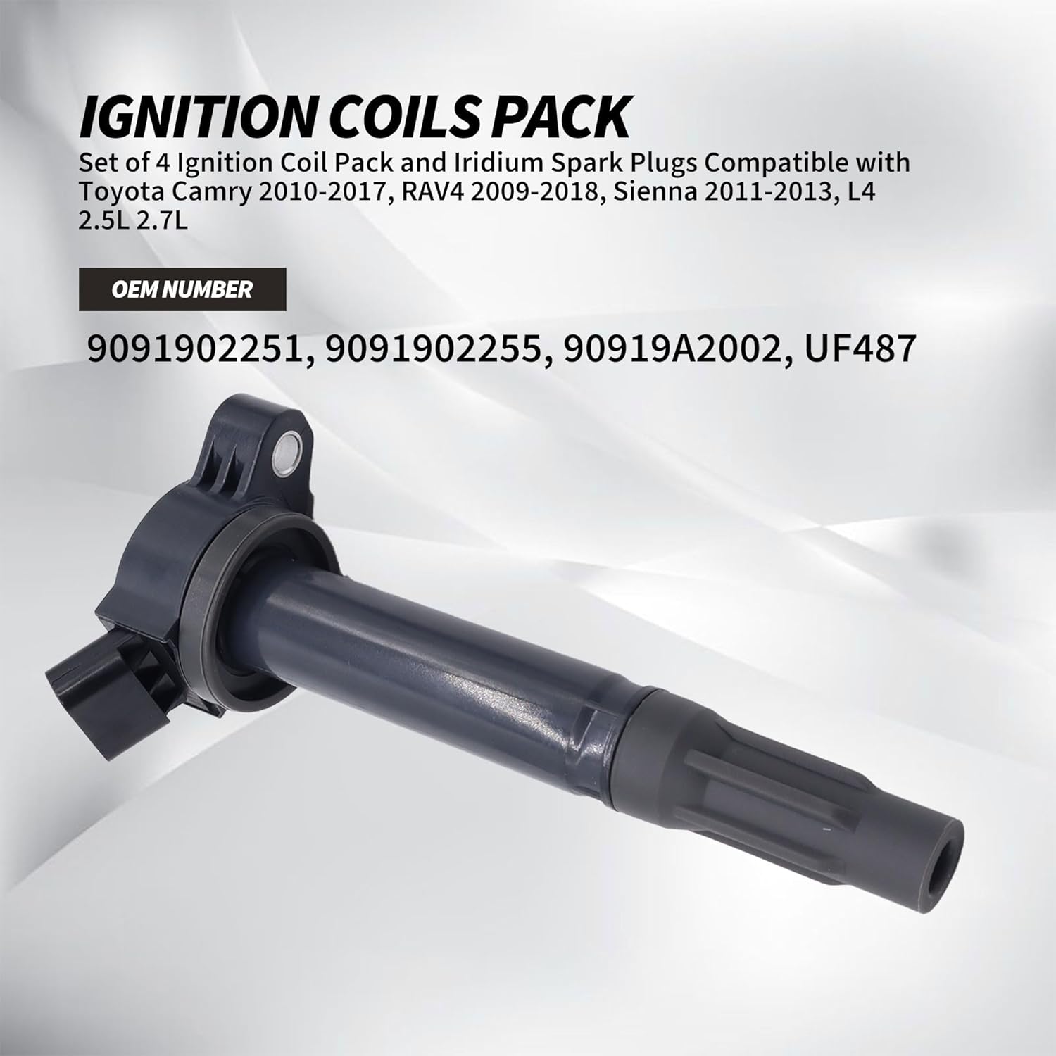 4PACK UF487 Ignition Coil Pack & Double Iridium Spark Plug Compatible with Toyota Lexus 2005-2018 Camry Highlander Avalon Rav4 Sienna Venza RX350 ES350 RX450h 3.5L V6 Replace 90919-02251