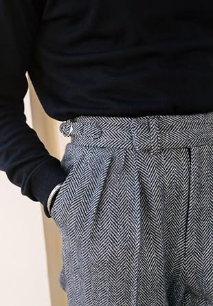 Mens Tweed Casual Pants Slacks Trousers Slim Fit Wool Suit Pants for Men