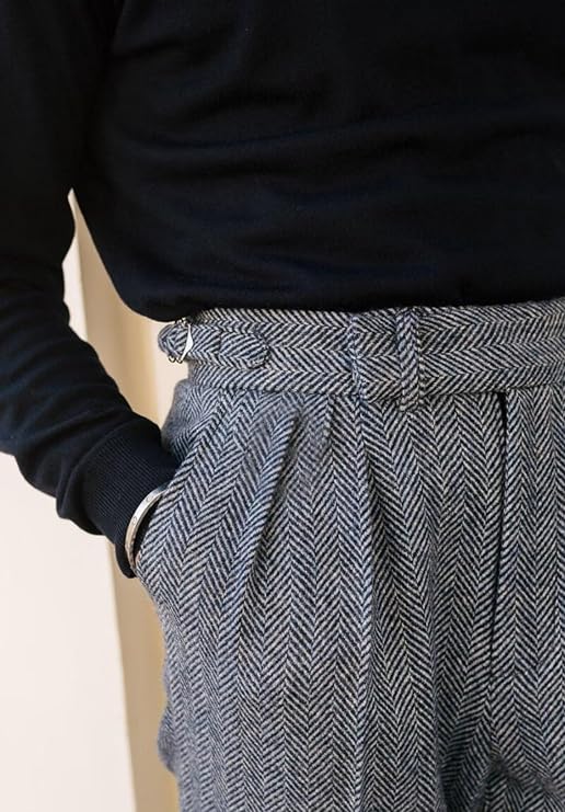 Mens Tweed Casual Pants Slacks Trousers Slim Fit Wool Suit Pants for Men