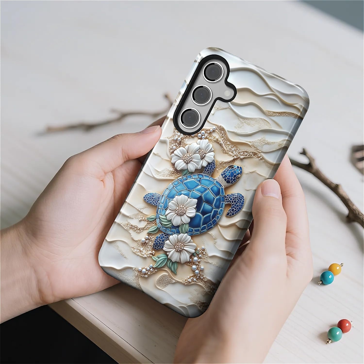 Case for Samsung Galaxy S25 Case,Sea Turtle Beach Ocean Sand Floral Design - Hybrid Dual Protection Silicone + Hard PC Shockproof Full Body Cover Protective Case for Men Women image 5