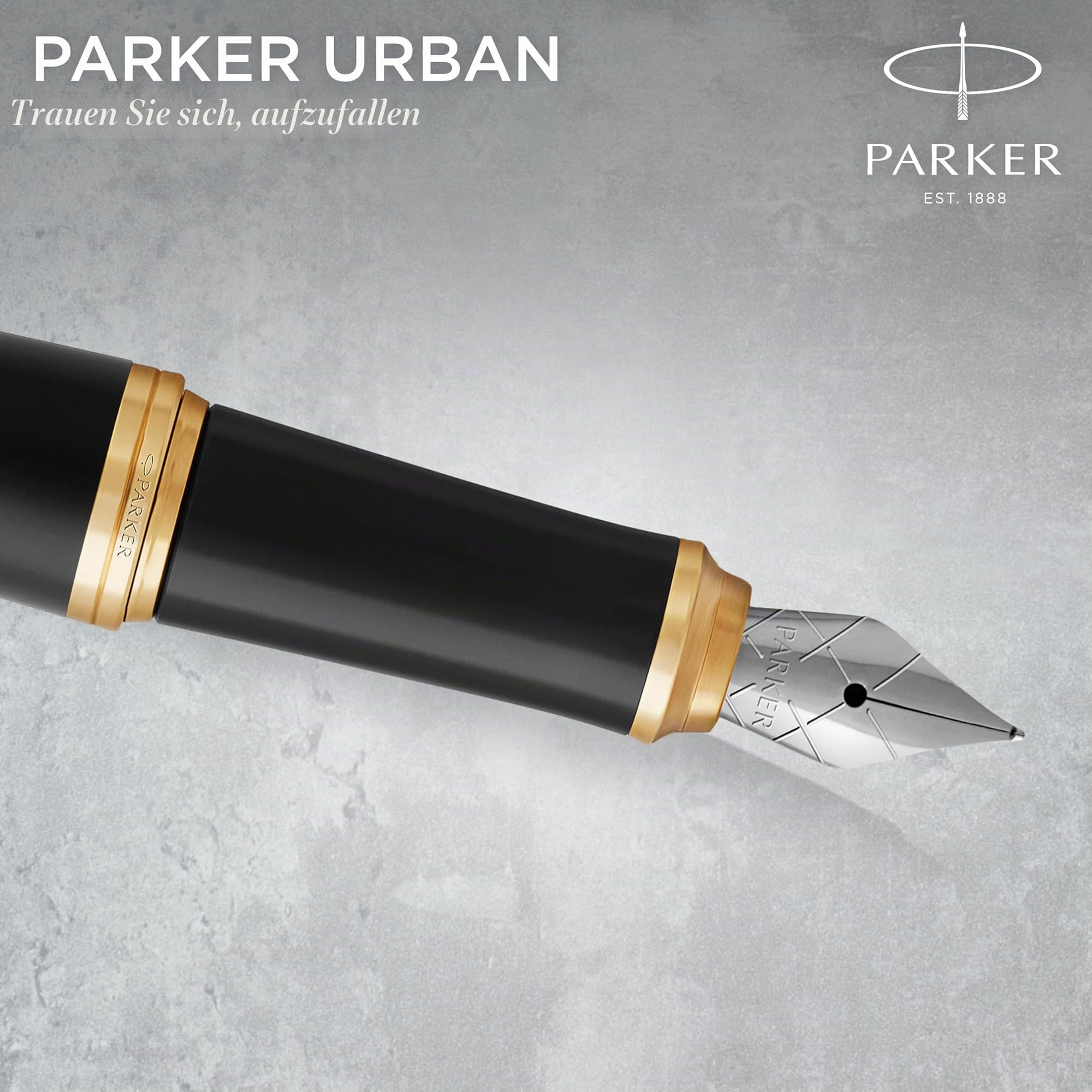 Parker Urban Duo-Geschenkset mit Kugelschreiber und Füller | schwarz-goldene Zierteile | Nachfüllmine und -patronen mit blauer Tinte | Geschenkbox