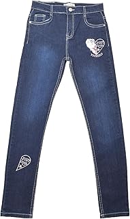 بناتي بنطلون جينز ترتر قلب 12 سنة ازرق غامق، للفتيات