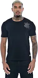 Camisa Corinthians Com Brasao Frente Bordado, Masculina, Preta