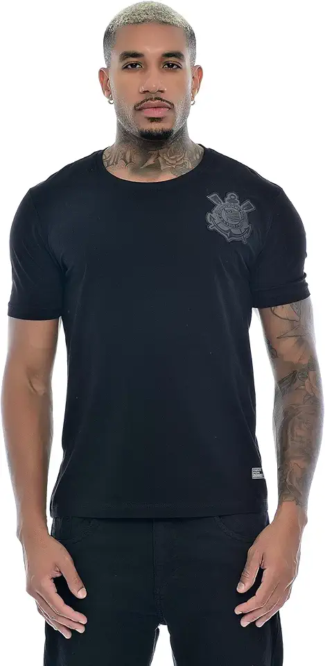 Camisa Corinthians Com Brasao Frente Bordado, Masculina, Preta