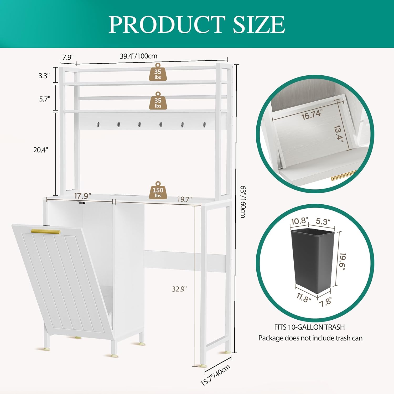YITAHOME 4-Tier Kitchen Pantry Cabinet with Mini Fridge Space, Trash Can Storage & Power Outlet, Freestanding Storage Organizer for Microwave, Coffee Bar & Dining Room, White