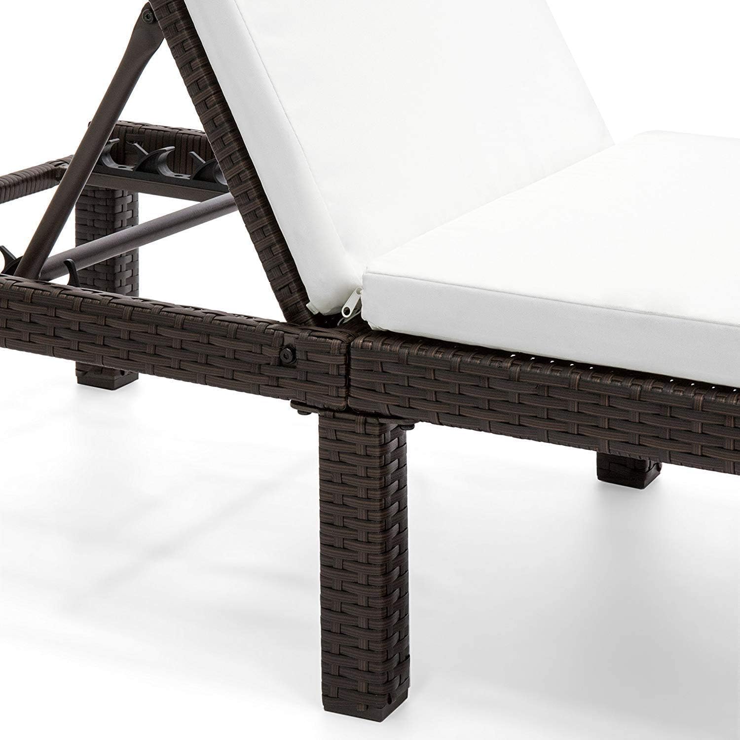 OAKVILLE FURNITURE 61702 Patio Outdoor Adjustable Pool Chaise Lounge Chair, Brown Wicker Beige Cushion : Garden & Outdoor