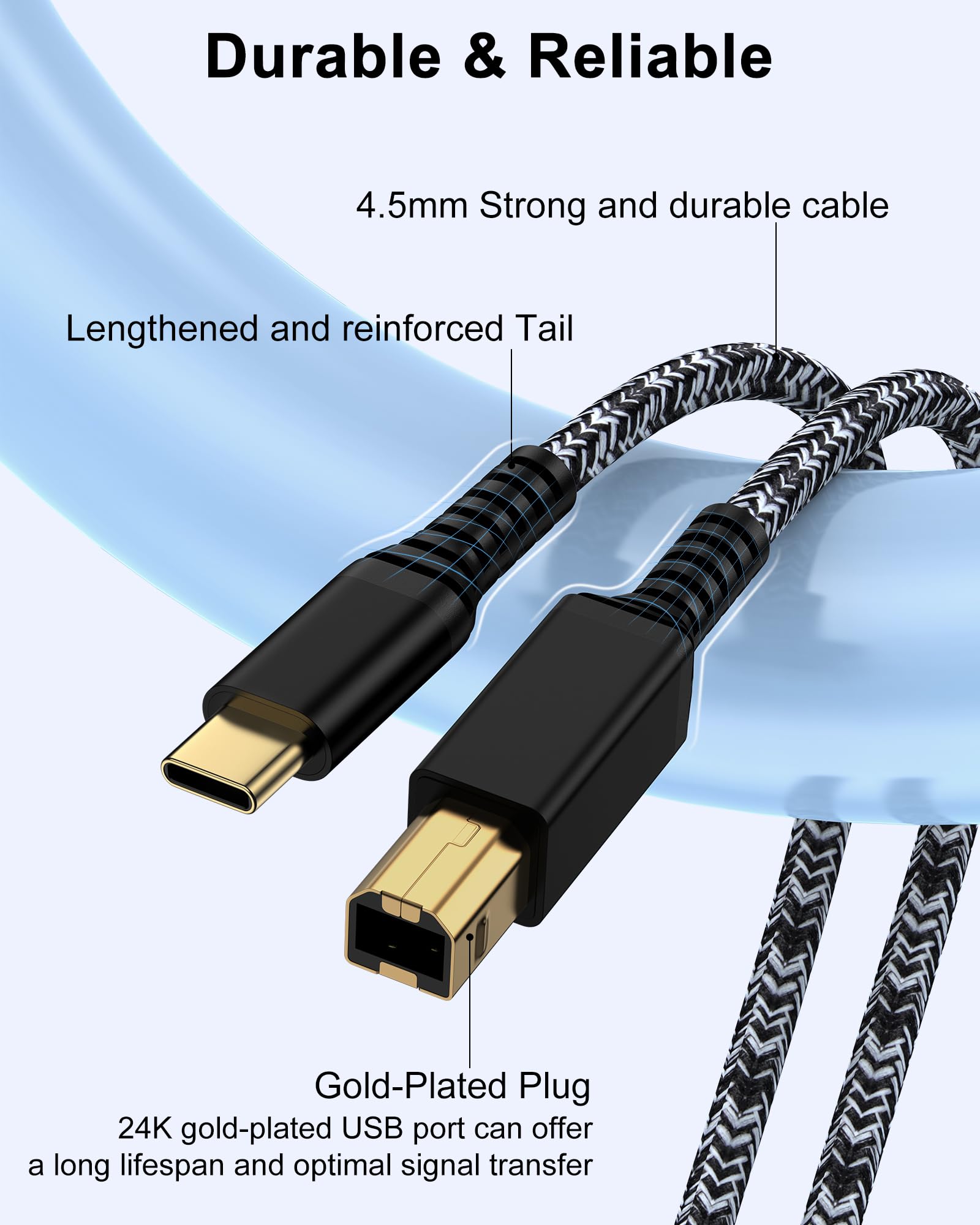 Cavo USB C per stampante, 1,8 m, USB tipo B 2.0 a tipo C, per scanner e stampante MacBook Pro/Air, iPad, computer portatili, MIDI a USBC, per HP Epson, Canon, Brother, tastiera digitale pianoforte