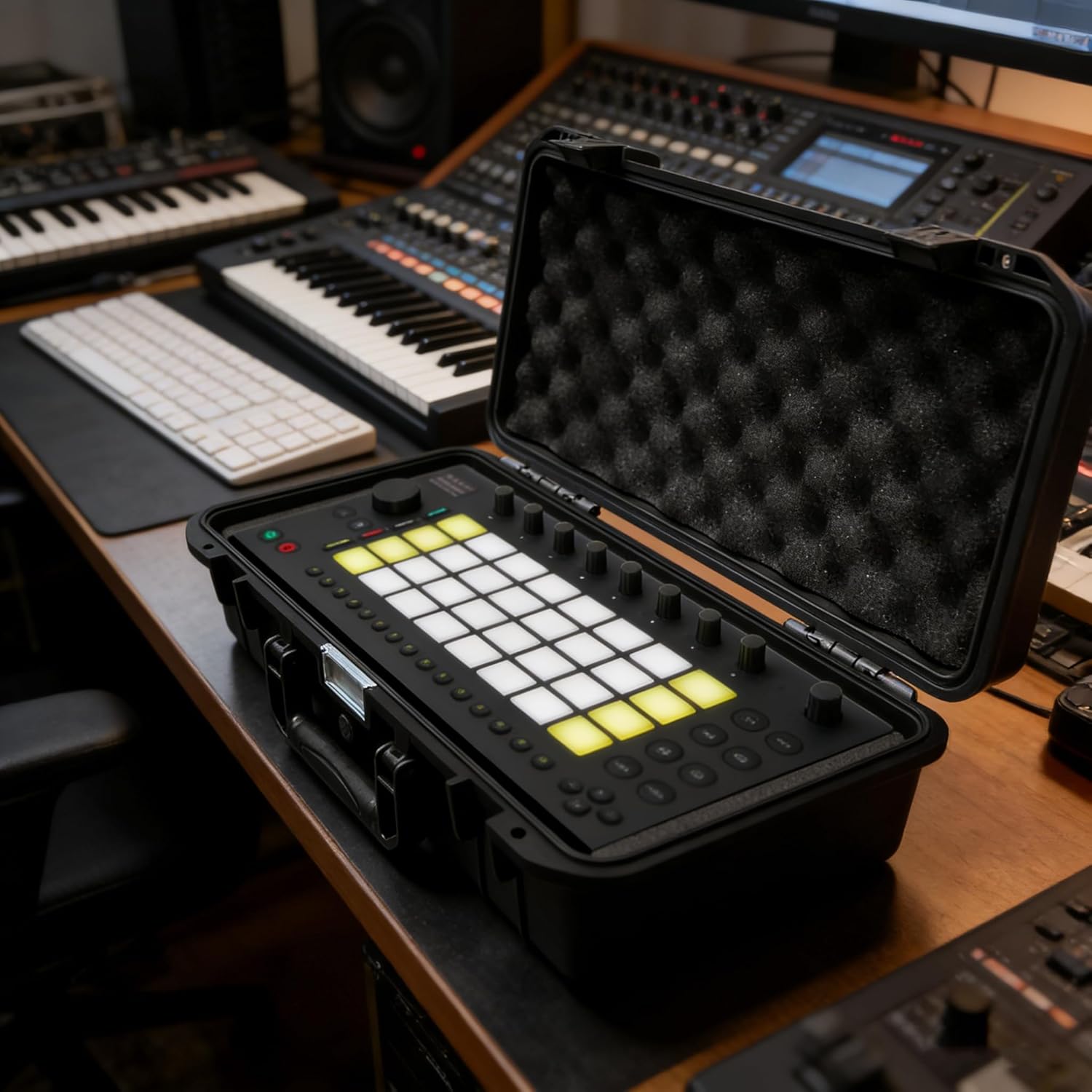 Hard Shell MIDI Controller Case for Ableton Move, Hard Shell Carrying Storage Case Equipped with Comfort Handle with Customizable Foam