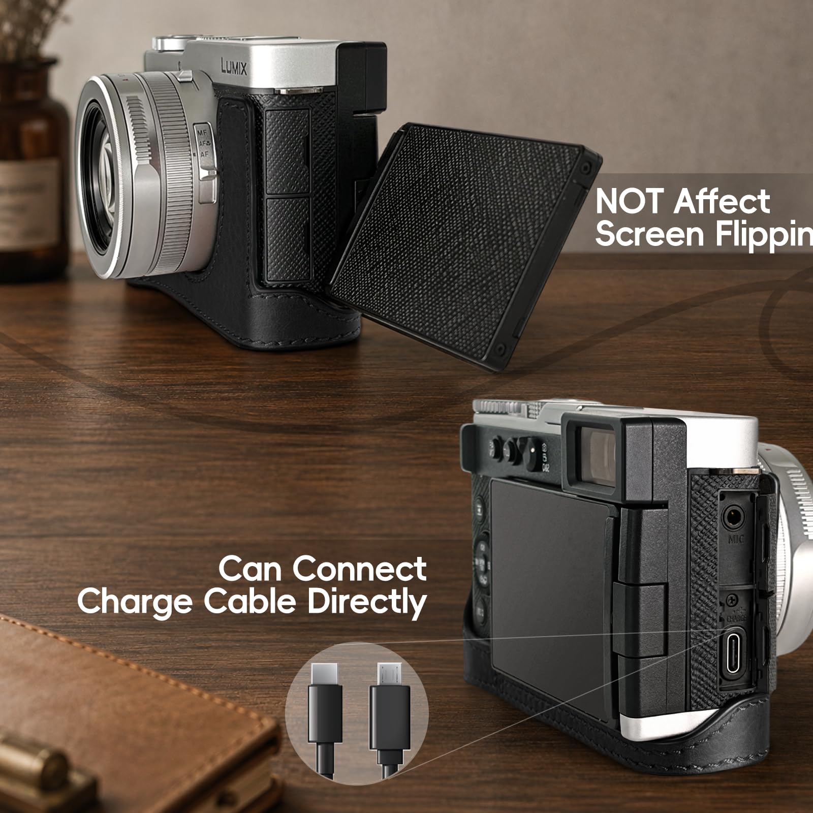 kinokoo Cuir Véritable Housse pour Panasonic LUMIX DC-L10 Caméra - Noir