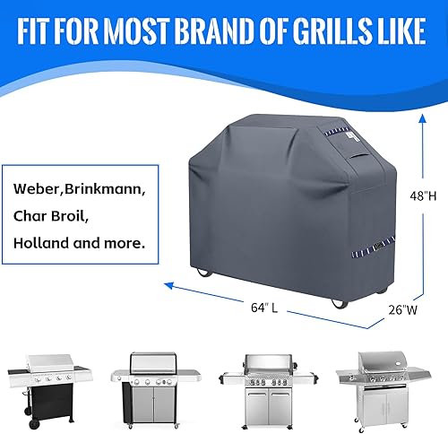 Miniatura 2 de Funda para parrilla 600D resistente, ajuste universal, impermeable, protector para parrilla de barbacoa con correas ajustables, cubierta de horno